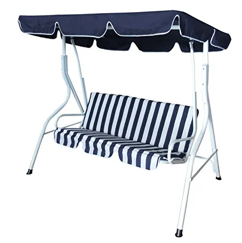 DEGAMO Hollywoodschaukel 3-sitzer Florida - Gartenmöbel mit extra stabiler Ausführung, verstellbarem Dach und robustem PVC Gewebe für höchsten Komfort im Freien.