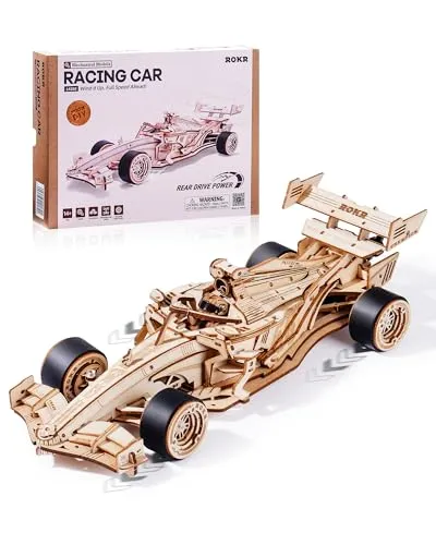 ROKR 3D Puzzle Holz Rennwagen Modellbausatz für Erwachsene Kinder, Mechanische Getriebemodelle 3D Holzpuzzle DIY Geschenke für Männer Frauen Rennwagen, Racing Car, LK505