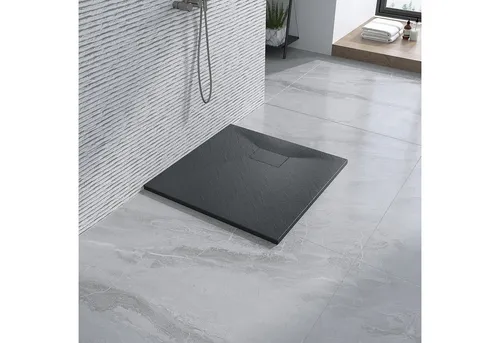 AQUALAVOS Duschwanne Duschwanne Schieferoptik Rutschfeste Struktur 90x90cm flach Duschtasse, Sheet-Molding-Compound(SMC), Weiß / Schwarz, Ablaufloch ∅ 90 mm, quadratisch, Zuschneidbar