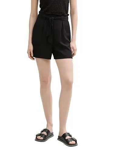 TOM TAILOR Denim Shorts mit Bindeband, Gr. L (40) - deep black - Luftige Damen-Shorts mit Bindeband in tiefem Schwarz. Pflegeleichtes Material und vielseitig kombinierbar für jeden Anlass.