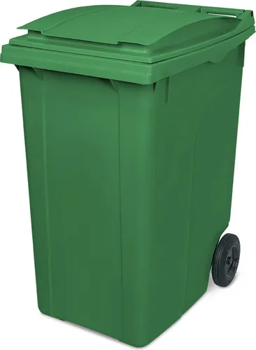 360 Liter DIN Mülltonne grün, fahrbar und mit Deckel - Müll- & Abfalleimer, große 360L Kapazität, ideal für Außenbereiche und bequem transportierbar durch die fahrbare Konstruktion.