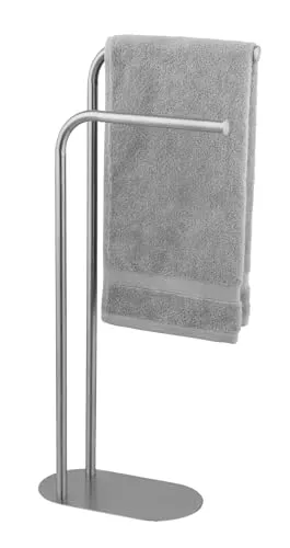WENKO Handtuchständer Mod. Levante - Freistehender Handtuchhalter aus satiniertem Edelstahl, platzsparend und ideal für flexible Nutzung im Badezimmer – perfekt für Mietwohnungen.