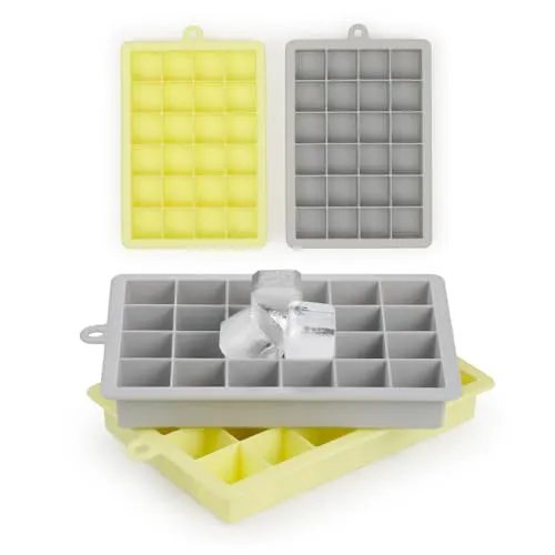 Blumtal Eiswürfelformen Silikon 2x24er - Eiswürfelform - Silikon Eiswürfelform für Eiswürfel 2,6 cm - 2 x Eiswürfelformen in M - BPA freier Ice Cube Maker 2x - Ultimate Grey und Yellow