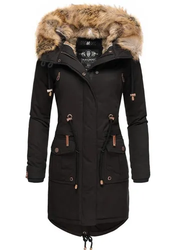 Navahoo Damen Winter Jacke Rosinchen Schwarz Gr. S - Funktionsjacke mit abnehmbarer Kunstfellkapuze und tailliertem Schnitt, ideal für kalte Herbst- und Wintertage – modisch und warm!