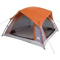 vidaXL Campingzelt 4 Personen Grau und Orange - Wasserdichtes Kabinenzelt für 4 Personen mit einfachem Auf- und Abbau. Ideal für Outdoor-Abenteuer, bietet Schutz vor Wetter und hat einen praktischen E-Anschluss für Strom.