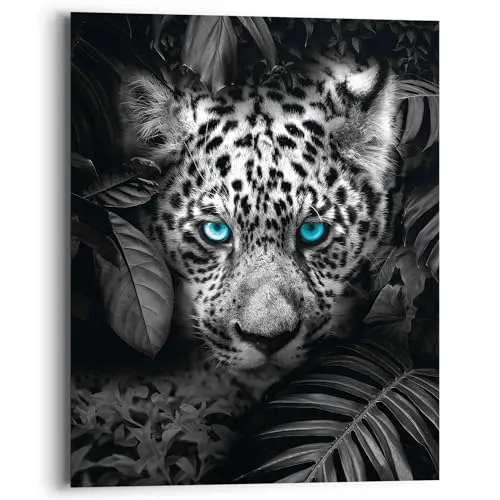 REINDERS Wandbild, Leopard Blau, Kinderzimmer, Bilder, Wanddeko, Room Decor, MDF, Schwarz-Weiß, 50x40cm