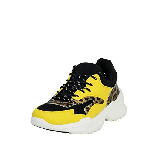 Fitters Footwear 2.739701 Yellow Black Sneaker - Stylische Sneaker für Damen, aus Kunstleder mit bequemer EVA-Sohle, ideal für urbanen Style und sportliche Outfits.