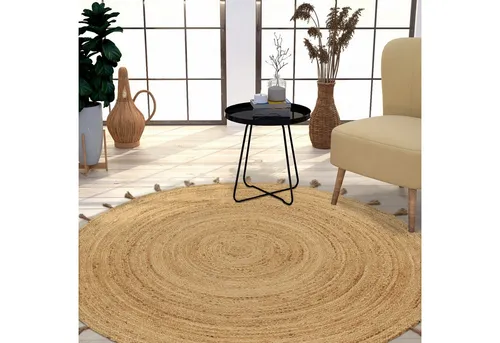 TT Home Teppich Diele, Esszimmer, Flur, Schlafzimmer, Wohnzimmer, Rund, Höhe: 9 mm, Wohnzimmer Teppich Naturfaser Boho Design Ethno Handgefertigt Natur