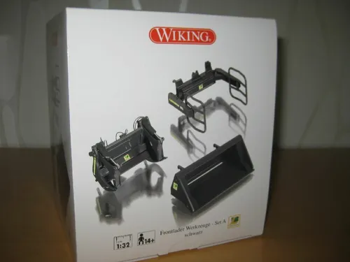WIKING 1:32 Frontlader Werkzeuge Set A in Schwarz - Landwirtschaftsfahrzeuge mit detailgetreuen Werkzeugen im Maßstab 1:32, ideal für Sammler und Modellbau-Enthusiasten.