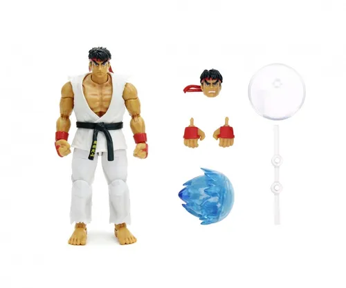 Jada Street Fighter II Ryu 15 cm - Bewegliche Actionfigur mit austauschbarem Kopf und Zubehör, ideal für Sammler und Fans ab 8 Jahren