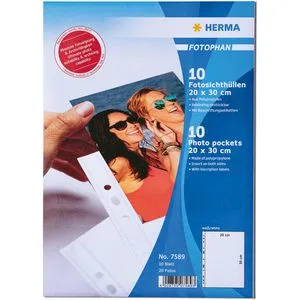 Herma Fotohüllen 7589 Fotophan, 20 x 30cm, A4, 10 Hüllen für je 2 Fotos, Hochformat, weiß