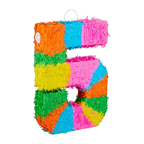 Relaxdays Pinata Geburtstag, Zahl 5, zum Aufhängen, Kinder & Erwachsene, Papier, zum selbst Befüllen, Piñata, bunt
