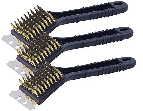 PEARL Grillbürste: 3er-Set 2in1-Grill-Reinigungs-Bürsten, Messing, mit Edelstahl-Schaber (BBQ-Grill-Bürste, BBQ Metallbürste, messingdrahtbürste)