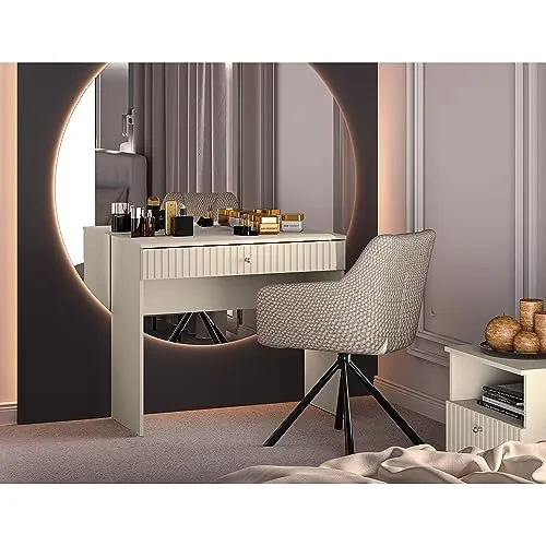 Lomadox Schminktisch mit Softclose-Funktion - Schminktisch in elegantem Kaschmir mit goldfarbenen Griffen, ausgestattet mit einer praktischen Softclose-Funktion für leises Schließen der Schublade.