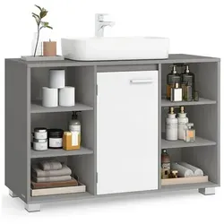 VASAGLE Badezimmerschrank mit verstellbaren Ablageflächen, 30 x 90 x 60 cm, Taubengrau und Wolkenweiß