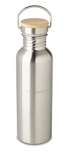 ECHTWERK Praktische Trinkflasche, Wasserflasche, Sportflasche, Isolierflasche, aus hochwertigem Edelstahl, mit Bambusdeckel, für Outdoor-Aktivitäten, Tragegriff, BPA-frei, auslaufsicher, 750 ml