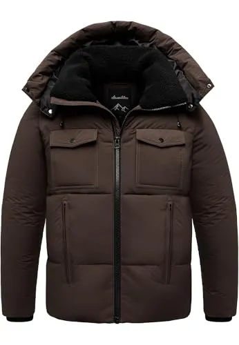 Amaci&Sons Herren Gefütterte Winterjacke 9130 Braun M mit Kapuze - Moderne Herren Winterjacke von Amaci&Sons – leicht, warm und pflegeleicht aus 100% Polyester. Mit praktischen Taschen und in 5 Farben erhältlich, ideal für stylische Winterlooks.