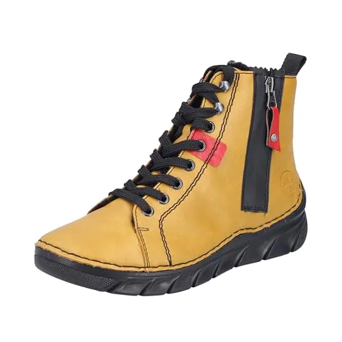 Winterboots RIEKER Damen, Gr. 40, ockergelb-schwarz - Wanderschuhe mit sportlichem Design, Warmfutter für optimale Wärme und Anziehlasche für einfaches An- und Ausziehen.