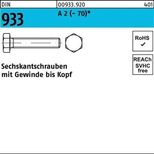 100er PACK(Stk) 000933920000040060 Sechskantschraube DIN 933 VG M 4 x 60 A 2 (-