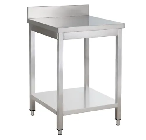 GastroHero Edelstahl Arbeitstisch Basic 70x60 cm mit Grundboden und Aufkantung, Chromstahl, verstärkte Arbeitsplatte, höhenverstellbare Füße, Arbeitshöhe 850 mm