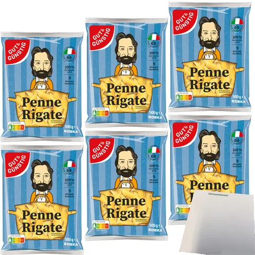 Gut&Günstig Nudeln Penne Rigate Pasta aus Italien 6er 6x500g Beutel usy Block