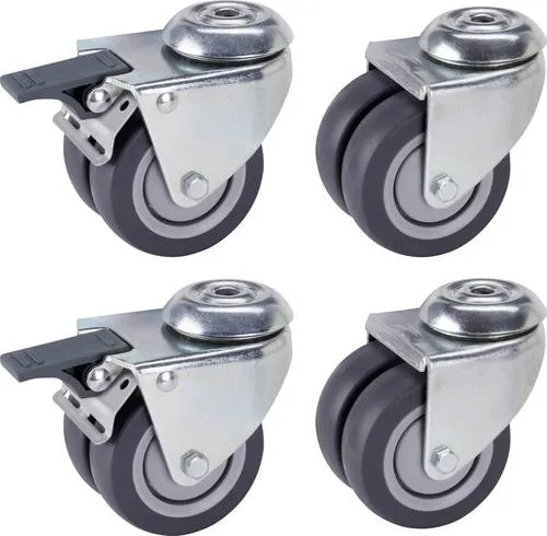 Dörner + Helmer 4er Set Apparate-Doppelrolle 75 mm TPE - Lenkrollen für Möbel, ideal für schwere Objekte mit einer Tragkraft von 300 kg/Set und Fadenschutz gegen Schmutz.