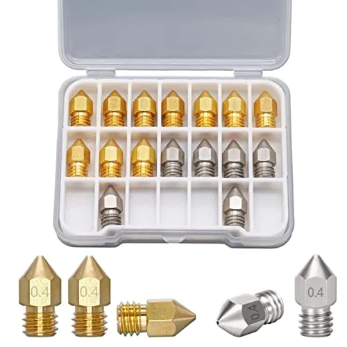 Sea 3D Nozzle Box,10x Messing + 6x Edelstahl Düse für Creality Ender, CR-6, Tronxy Drucker 0,4mm - 1mm Durchmesser