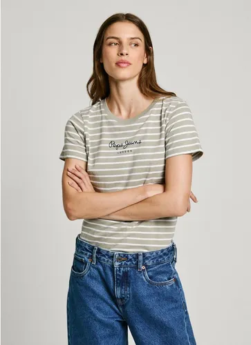 Pepe Jeans Damen Elba T-Shirt, Green (Washed Green) - T-Shirts für Damen, aus 100 % Baumwolle für unvergleichliche Weichheit und Komfort, ideal für warmes Wetter mit zeitlosem Streifendesign.