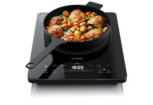 Arendo Induktions-Kochfeld Einzelkochplatte, Mobile 2200W Induktionsplatte, Timer, Sensor-Touch & Kindersicherung