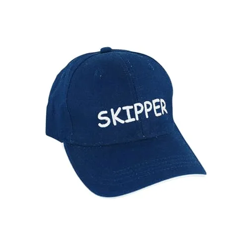NKlaus Cap 'Skipper', Marineblau, Baumwolle weiß Bestickt – Nautische Mütze im Retro-Stil 16063