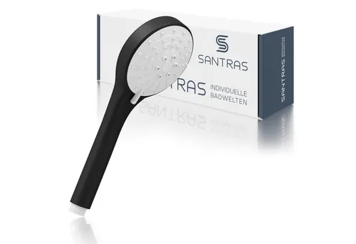 Santras Handbrause Schwarz-Matt - Flexibler Duschkopf mit Wassersparfunktion - Entdecken Sie die Santras Handbrause in elegantem Schwarz-Matt. Der dreifach verstellbare Duschkopf sorgt für individuellen Duschkomfort und spart Wasser, ideal für jeden Haushalt.