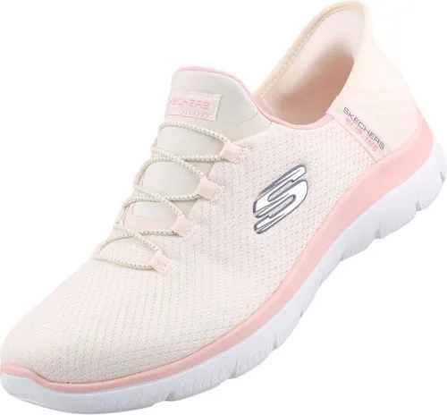 Skechers Slip-Ins Damen Sneaker Natur/Pink EU 36 - Damen-Sneaker mit weichem Mesh-Obermaterial und Batikdruck, ideal für bequemes Hineinschlüpfen. Leichte, flexible Zwischensohle für optimalen Komfort.