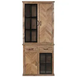 baario Vitrine Vitrinenschrank CHATEAU Buffet 90cm massiv rustikal Industrial Design braun