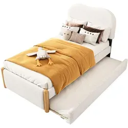 Okwish Polsterbett Weiß 90x200 cm – Stilvolles Einzelbett für Ihr Schlafzimmer - Komfortables Polsterbett mit ausziehbarem Rollbett (90x200 cm) aus hochwertigem Textil. Ideal für kleine Räume und Gästezimmer. Modernes Design und flexible Montage für maximale Funktionalität.