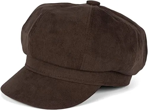 styleBREAKER Damen Ballonmütze aus weichem Stoff, Schirmmütze Vintage Style, Bakerboy Schiebermütze, Newsboy Cap 04023086, Farbe:Dunkelbraun
