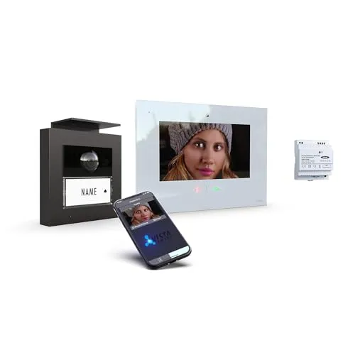 m-e iP Video-Türsprechanlage RFID anthrazit/weiß | Aluminium Außenstation für 1-Familienhaus | 7“ Innenstation | Türklingel mit Kamera | Freisprechanlage Video Sprechanlage Einfamilienhaus 4-Draht