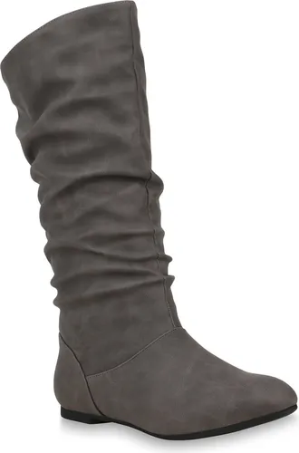 Mytrendshoe Damen Schlupfstiefel Warm Gefütterte Stiefel Schuhe 820241, Farbe: Grau, Größe: 41