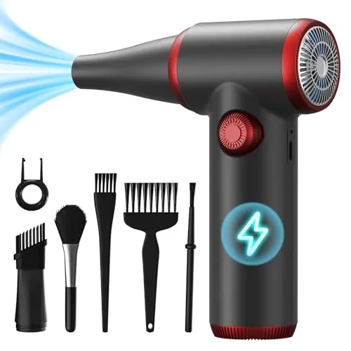 Koonie Elektrische Staubgebläse und Druckluftspray, Air Duster Reinigungsset, PC Reinigung, 100500RPM, mit LED-Licht, Tastatur Reiniger Druckluft für Laptop, PC