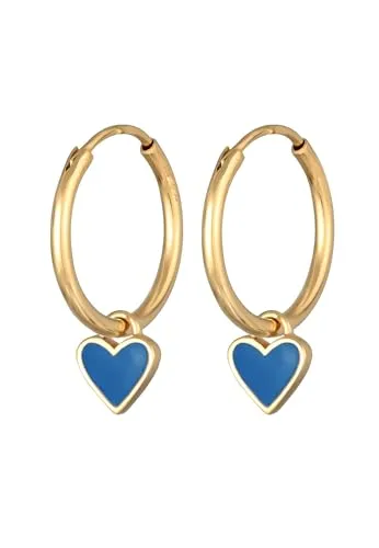 Elli Ohrringe Damen Creolen Herz Anhänger mit Emaille Lila in 925 Sterling Silber Vergoldet