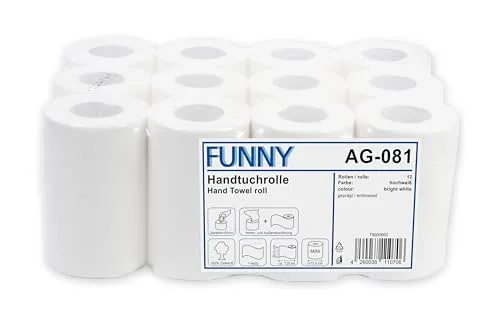 Funny Papierhandtuchrolle MINI - 1-lagig, hochweiß, 12 Stück - Haushaltsrollen, Folien & Papier - Ideal für schnelle Reinigung, 20 cm Innenabwicklung und praktische 12er Packung für den täglichen Bedarf.