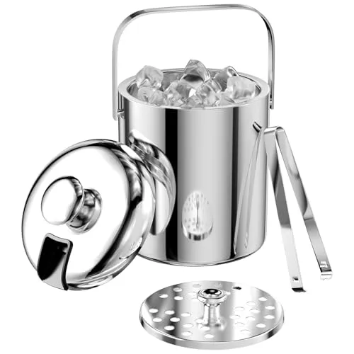 Ghazpmuk 1.3L Edelstahl Eiskübel mit Deckel und Zange