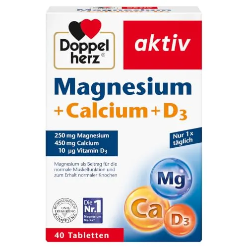 Doppelherz Magnesium + Calcium + D3 | Magnesium als Beitrag für die normale Muskelfunktion und zum Erhalt normaler Knochen - 40 Tabletten