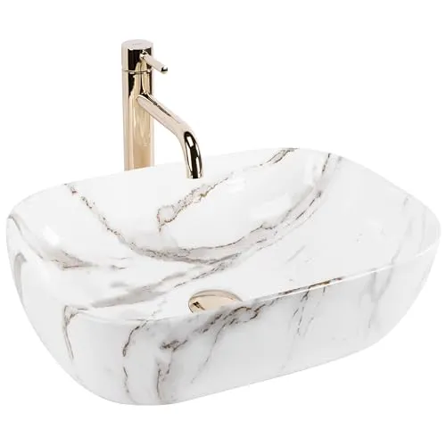 Rea Waschbecken Aufsatzwaschbecken Keramik 33x46 cm - Elegantes rechteckiges Handwaschbecken aus Keramik, ideal für moderne Badezimmer. Perfekt für die Montage auf der Arbeitsplatte und platzsparend.