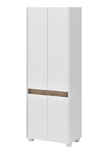Schildmeyer Hochschrank Cosmo - Perlweiß, 2-türig (Breite 57cm) - Badezimmerschrank mit moderner Optik, grifflose Türöffnung und platzsparendem Design. Ideal für stilvolle Badezimmer mit cleverem Stauraum.