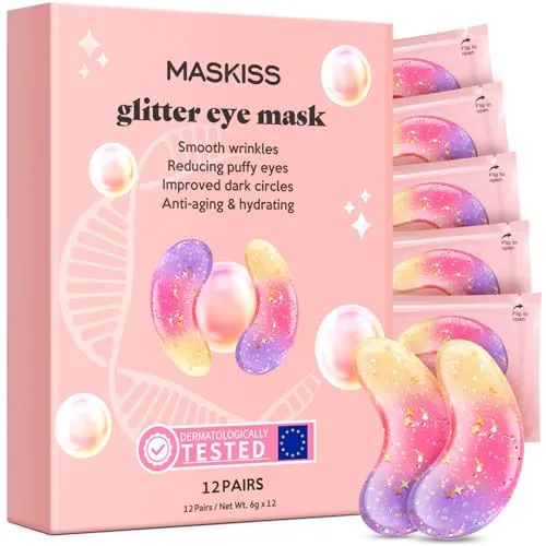 Augenpads Gegen Augenringe (12 Paar), Neue dreifarbige Glitzer-Gelpads gegen Augenringe und geschwollene Augen, Tränensäcke, Faltenentfernung, natürliche Kollagen-Selbstpflegemaske für unter die Augen