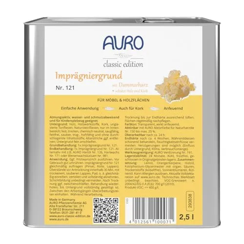 Auro Imprägniergrund 121 - 2,5 l Dose - Farben & Lacke, ideal für die Grundierung und Imprägnierung von Holz und Kork, dringt tief ein und schützt vor Abnutzung.