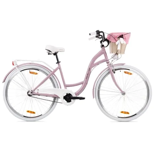 Goetze Style 28 Zoll Damen Citybike, 18 Zoll Tiefeinsteiger, 3-Gang Nabenschaltung, Rücktrittbremse und V-Bremse, LED-Beleuchtung, Rattankorb, Komfortsattel, mit Seitenständer & Klingel