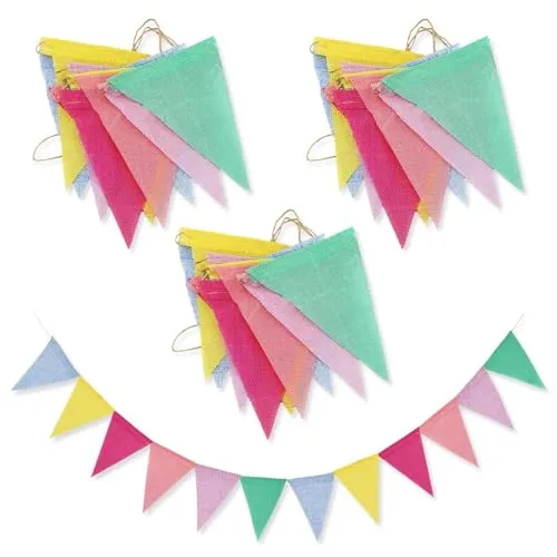 SZXMDKH Wimpelkette Outdoor, Wimpelkette Draußen 5 Stück 4M 60Pcs Wimpel , Leinenimitat Einschulung Deko, Happy Birthday Girlande Geburtstag Party Hochzeit Deko