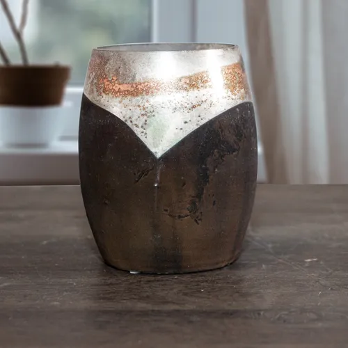 Kleine Blumenvase, Schwarz-silber, Kupferakzente, Blumenvase, Shabby Shic