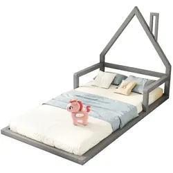 90x200 cm Kinderbett in Hausform aus massivem Kiefernholz – Grau - Kreatives Kinderbett in einzigartiger Hausform aus Kiefernholz. Sicher und komfortabel für einen erholsamen Schlaf. Einfache Montage und Pflege für Eltern.